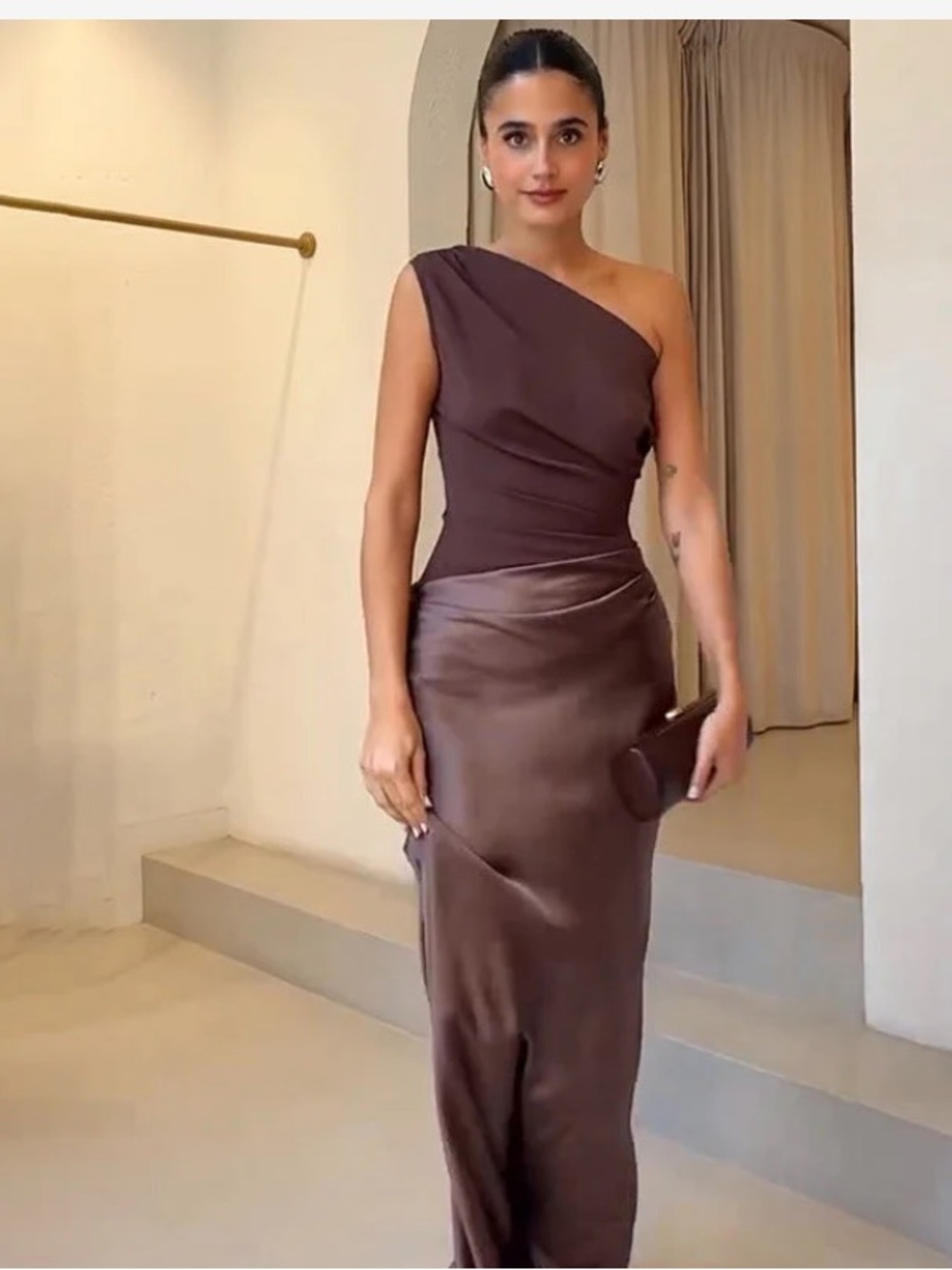 Women’s One-Shoulder Evening Dress in Brown